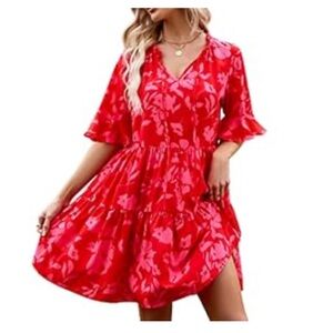 Vibrant Red Floral Dress